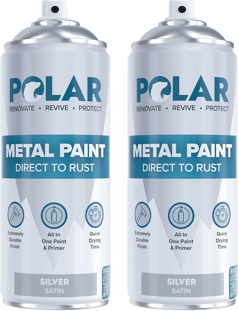 Polar Direct to Rust Satin Silver Metal Spray Paint 2 x 400ml