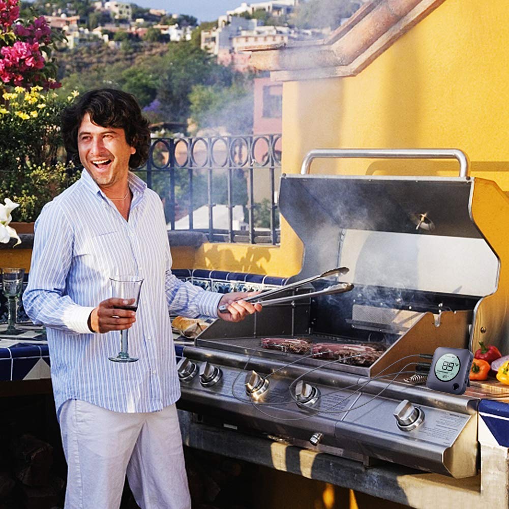 BFOUR Bluetooth Meat Thermometer Wireless Meat Thermometer, Wireless Digital Grill Thermometer with 6 Temperature Probes, Large LCD Display, Bluetooth Thermometer for Grill, Smoker, Oven and BBQ