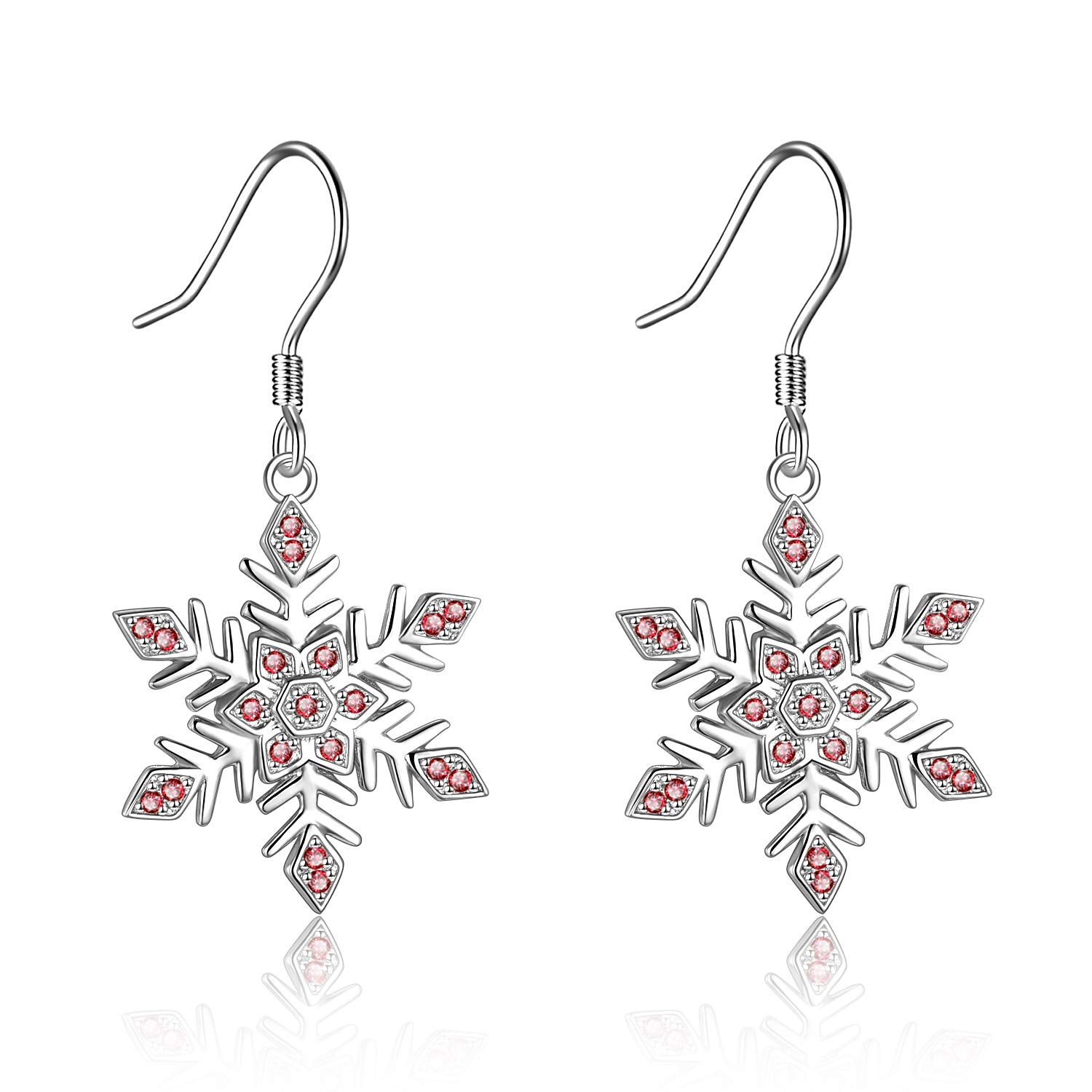 YAFEINI Snowflake Jewellery Earrings 925 Sterling Silver Snowflake Dangle Drop Earrings for Women Girls Christmas Jewelry Gifts (red) โ image 1