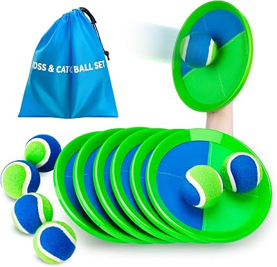 INPODAK Toss and Catch Ball Set Garden Games for Kids 3-8 6 Balls 6 Paddles