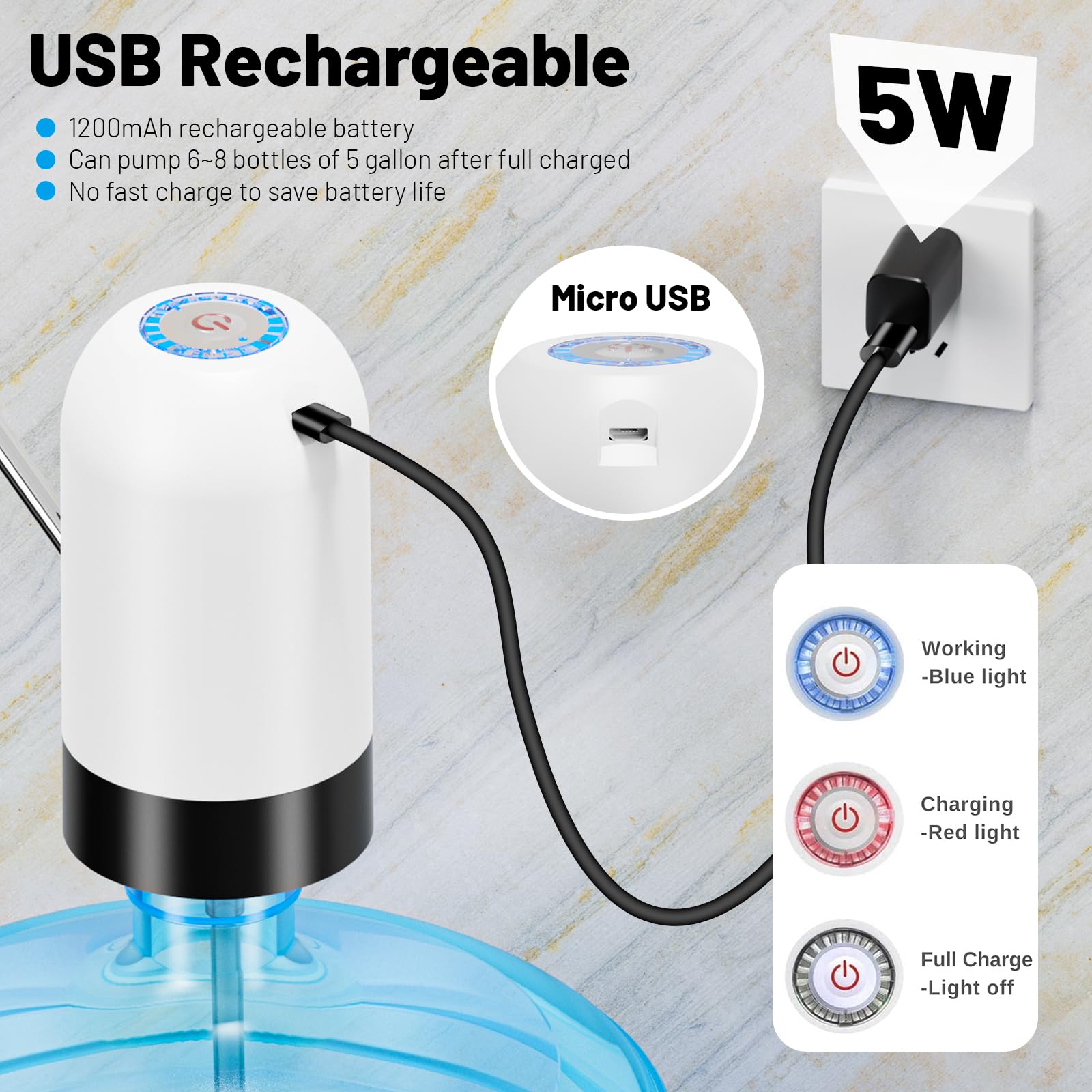 Myvision Water Dispenser For 5 Gallon Bottle,Portable USB Charging ...