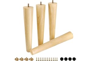 FoDau770 Rubber Wood Furniture Legs 14 Inches, Straight Tapered Wood Legs Mid Century Sofa Legs Set of 4, 5/16" UNC Furniture Feet Replacement Legs for Cabinet Sofa Couch Dresser Chair Ottoman Table