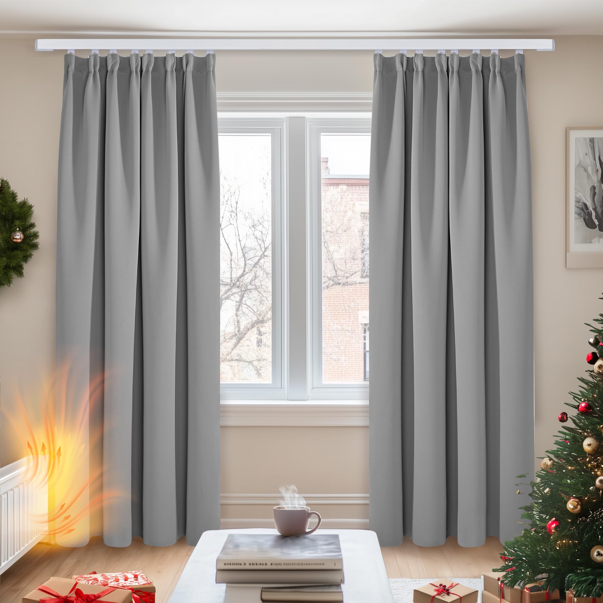 Deconovo Blackout Curtains Super Soft Energy Saving Pencil Pleat Blackout Curtains for Bedroom 52x72 Inch Light Grey 2 Panels