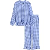 Latuza Women's Petite Seersucker Pajama Set Gingham Ruffle PJs Set Petite Length