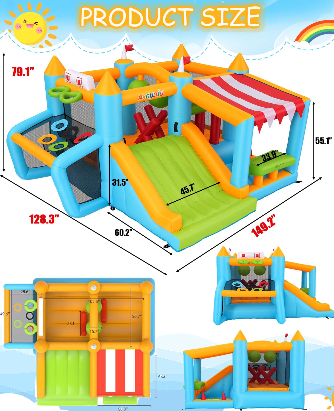 Bounce House for Kids 3-6 8-12, 12-in-1 Inflatable Obstacle Course Bouncy House with Wide Slide/Canopy Ball Pit/2 Boxing Ball/2 X-Obstacles/Soccer Goal, Outdoor Blow Up Jump House w/UL Blower