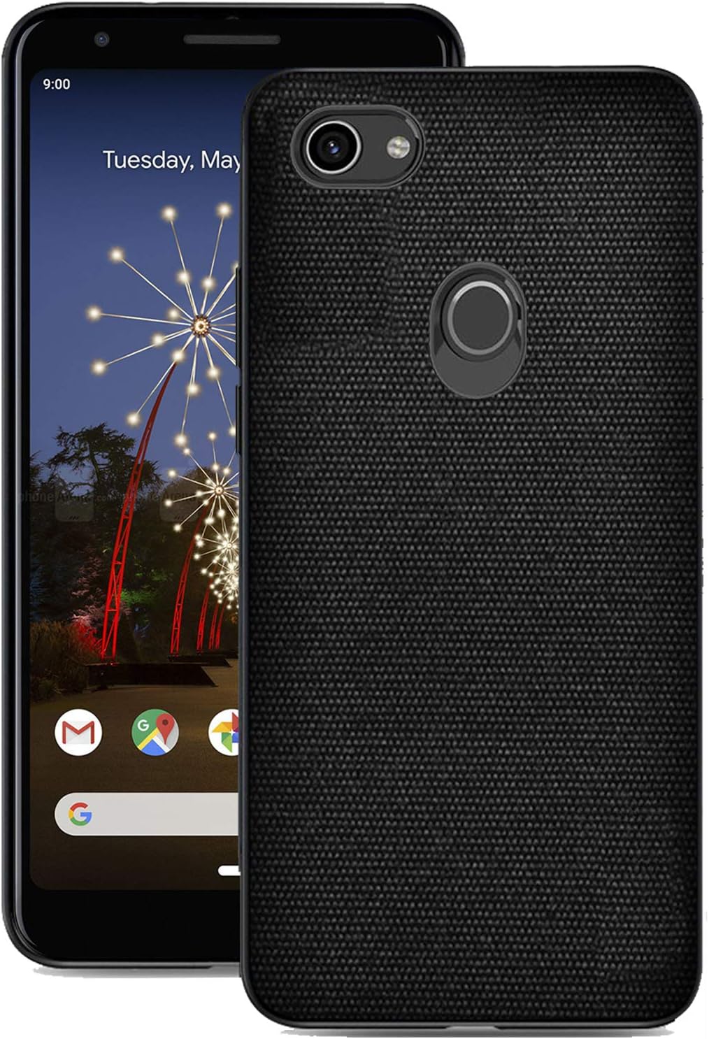 cookaR Case for Google Pixel 3a,[Ultra Thin] Hard PC Back/Soft Silicone Frame,Premium PU Surface Look like the Fabric Cover Shell for Google Pixel 3a Smartphone, Black