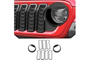 JeCar 9pcs Black Headlight Covers & Grill Inserts Trim Kit for 2024 2025+ Jeep Wrangler JL JLU Gladiator JT