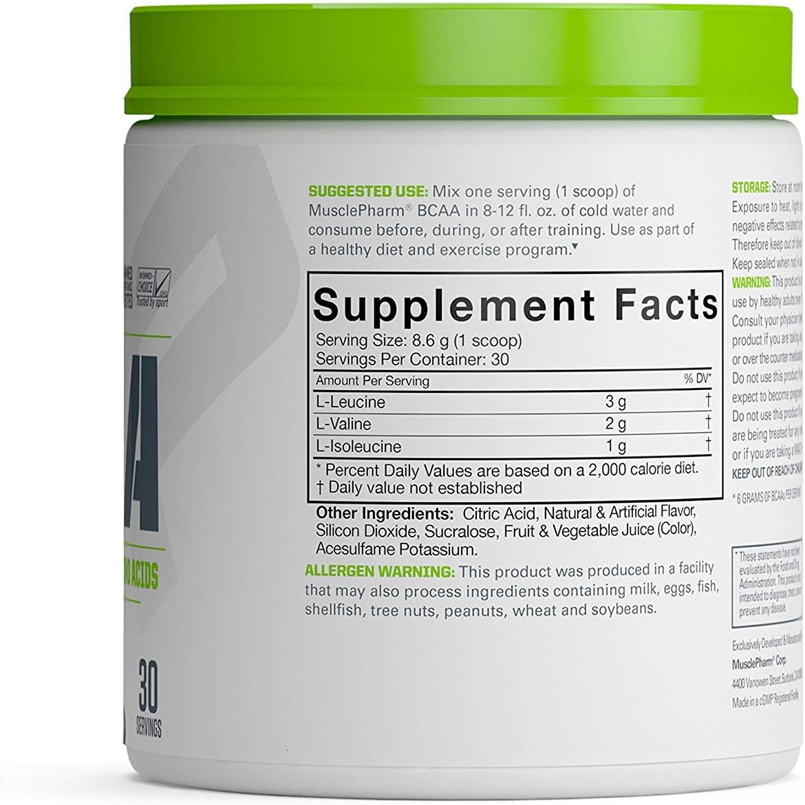 MusclePharm Essentials BCAA Powder, Post-Workout Recovery Drink, Fruit Punch, 30 Servings: Health & Personal Care