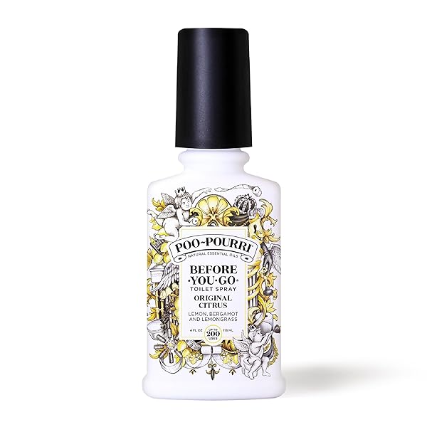 POO-POURRI BEFORE-YOU-GO TOILET SPRAY, ORIGINAL CITRUS, 4 FL OZ, UP TO 200 USES, BATHROOM ODOR DEODORIZER, PLANT-BASED WITH ESSENTIAL OILS, FOR HOME OR WORK, LEMON, BERGAMOT AND LEMONGRASS SCENT