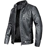 WULFUL Men's Vintage Stand Collar Leather Jacket Motorcycle PU Jacket and Coat