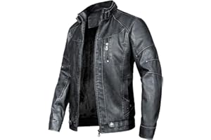 WULFUL Men's Vintage Stand Collar Leather Jacket Motorcycle PU Jacket and Coat