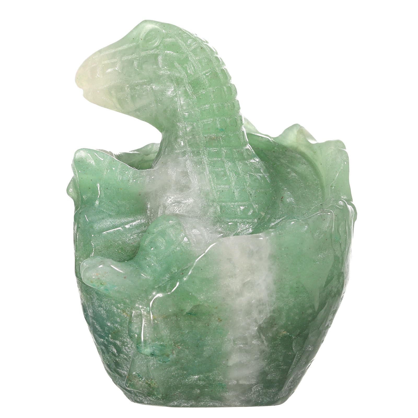 Nupuyai 2.5" Green Aventurine Crystal Stone Hatching Dinosaur Egg Statue, Carved Stone Figurine Prehistoric Animal Collection Good Luck Home Office Decor