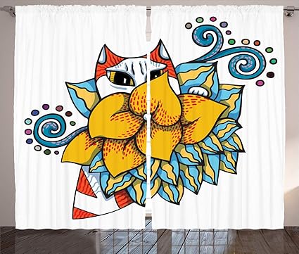Amazon Com Lunarable Cat Curtains Mini Kitty Pussy Behind