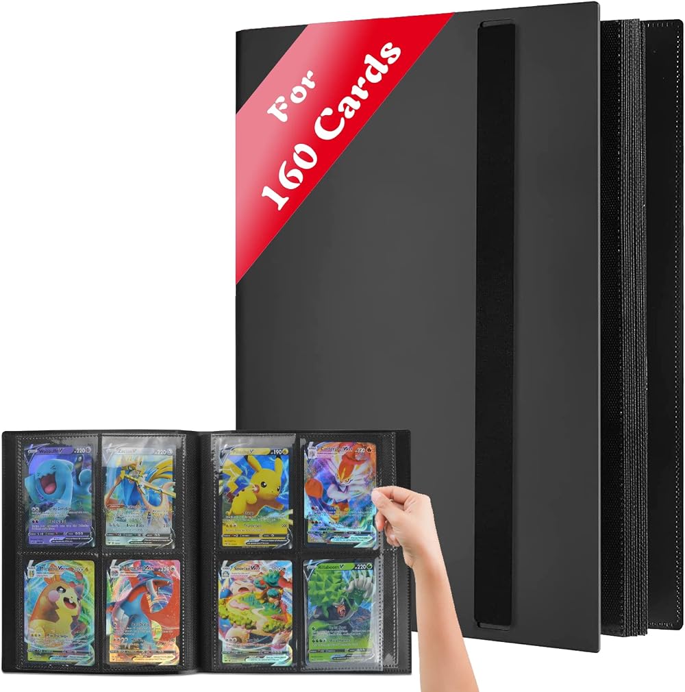 JUSONEY Trading Card Binder Album Folder - 4 Pocket, 160 Cards, MTG TCG Sports
