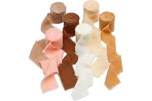 SYMDROMIA Ribbon, 6 Rolls Chiffon Ribbon, 1.5 Inch x 6 Yard Ribbon for Gift Wrapping, Silk Ribbon Handmade Fringe for Wedding Decorations, Bridal Bouquets, 6 Colors, White, Pink, Khaki, Camel, Apricot, Brown