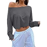 Avanova Women Off The Shoulder Crop Tops Long Sleeve T Shirts Oversized Loose Tee