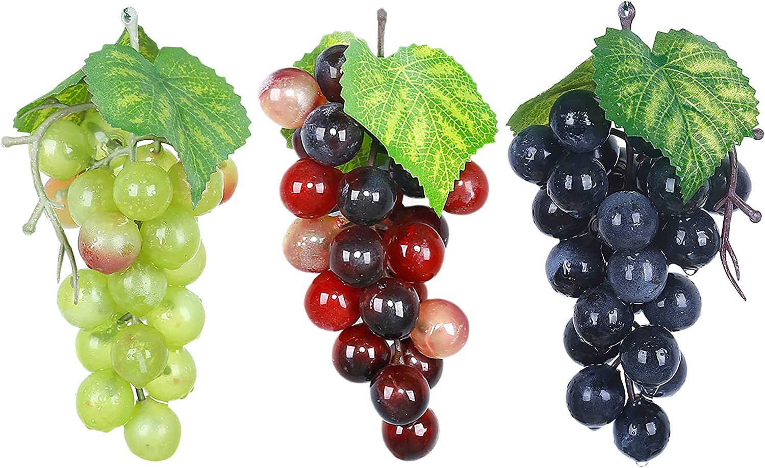 inheming 3Pcs Artificial Grapes Cluster Frosted Grape Bundles Decorative Fake Grapes Bunches for Vintage Wedding Favor Fruit Wine Decor Faux Fruit Props(Red, Green, Purple)