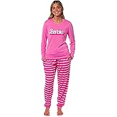 INTIMO Barbie Women's Classic Retro Logo 2-Piece Long Sleeve Sleepwear Jogger Pajama Set Loungewear