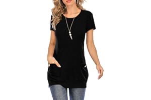 SUNDELL Women's Summer Tops Short Sleeve Shirts Casual T-Shirts Henley Tunic Tops Blouse with Pockets