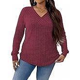 VISLILY Plus-Size-Sweaters for Women Trendy Long Sleeve V Neck Shirts Loose Lightweight Tops Casual Knit Pullover Tunics