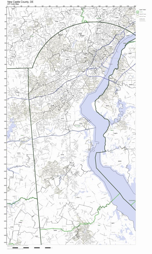 New Castle County, Delaware DE ZIP Code Map Not Laminated