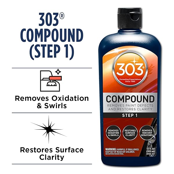 303 PRODUCTS COMPOUND – REMOVES PAINT DEFECTS AND RESTORES CLARITY – REMOVES OXIDATION AND SWIRLS – RESTORES SURFACE CLARITY – REMOVES 1500 GRIT SCRATCHES (STEP 1), 12 FL. OZ. (30705)
