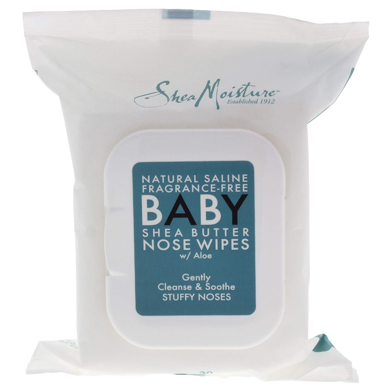 Shea Moisture Natural Saline Fragrance-Free Baby Butter Nose Wipes for Kids, 30 Count