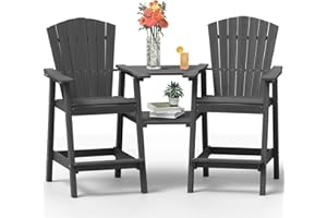 PLUUV Tall Adirondack Chairs Set of 2 High Back Adirondack barstools with Removable Connecting Tray, HDPE Height Adirondack Barstools, High Patio Chairs for Balcony, Lawn, Deck, Backyard - Grey