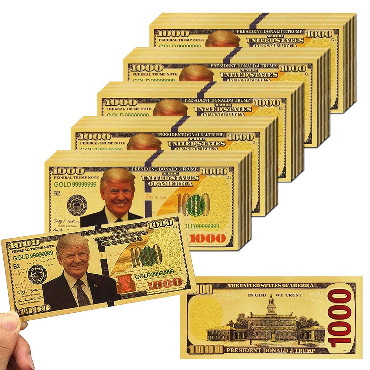View 1 of 1000 Dollar 2025 USA President Bill Banknote, One Thousand 24k Gold Coated USA President Legacy Limited Edition Million Dollar Bill Great Gift for Currency Collectors and Republican (50)