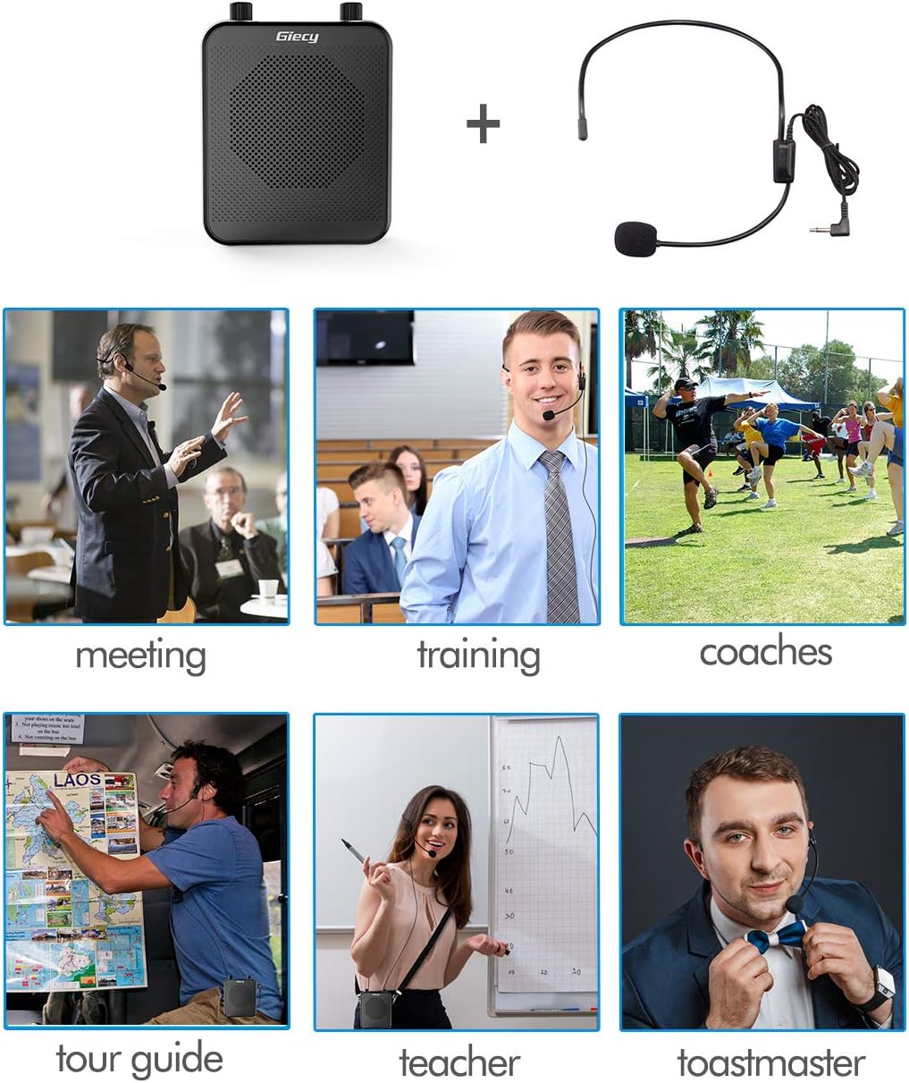 Giecy Voice Amplifier Portable Bluetooth 30W 2800mAh Rechargeable PA System Speaker for Multiple Locations Such as Classroom, Meetings and Outdoors: Musical Instruments