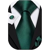 Barry.Wang Plain Men Silk Ties Extra Long Stain Necktie for Wedding Business Handkerchief Cufflinks Set Solid Colors