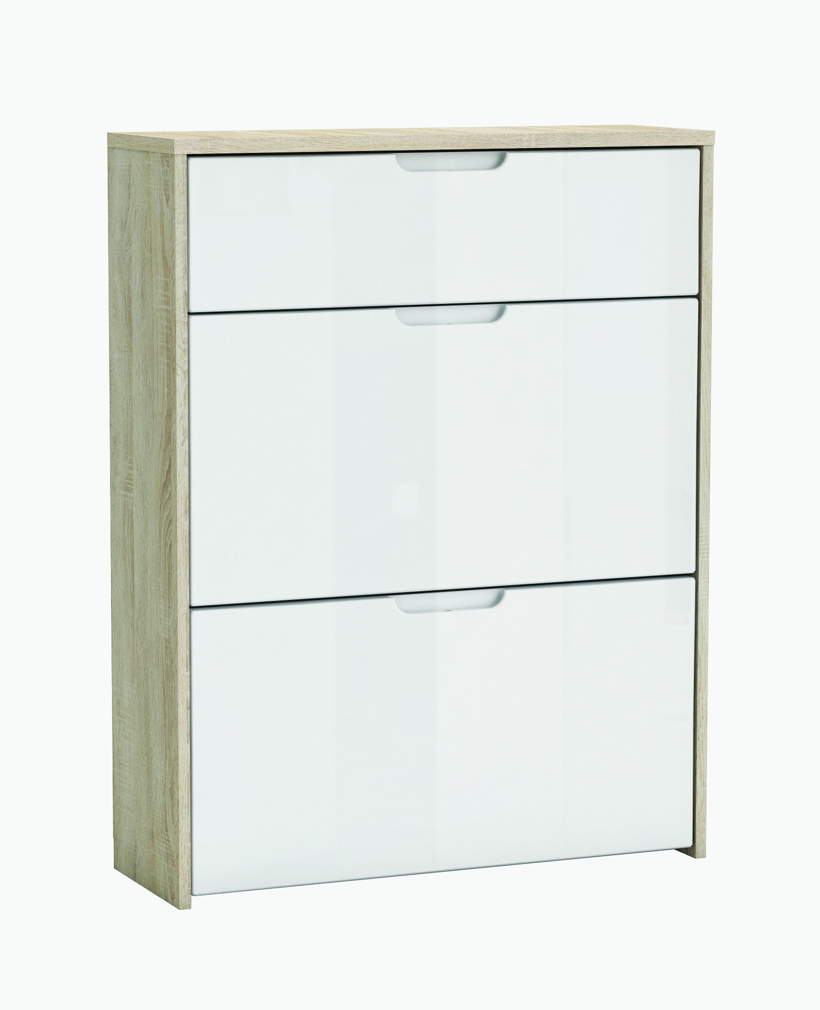 white gloss shoe cabinet on Demeyere 2 Flap 1 Drawer Shoe Storage Cabinet Berlin Brushed Oak White Gloss 73x24x94 Cm Buy Online In Honduras At Honduras Desertcart Com Productid 51536018