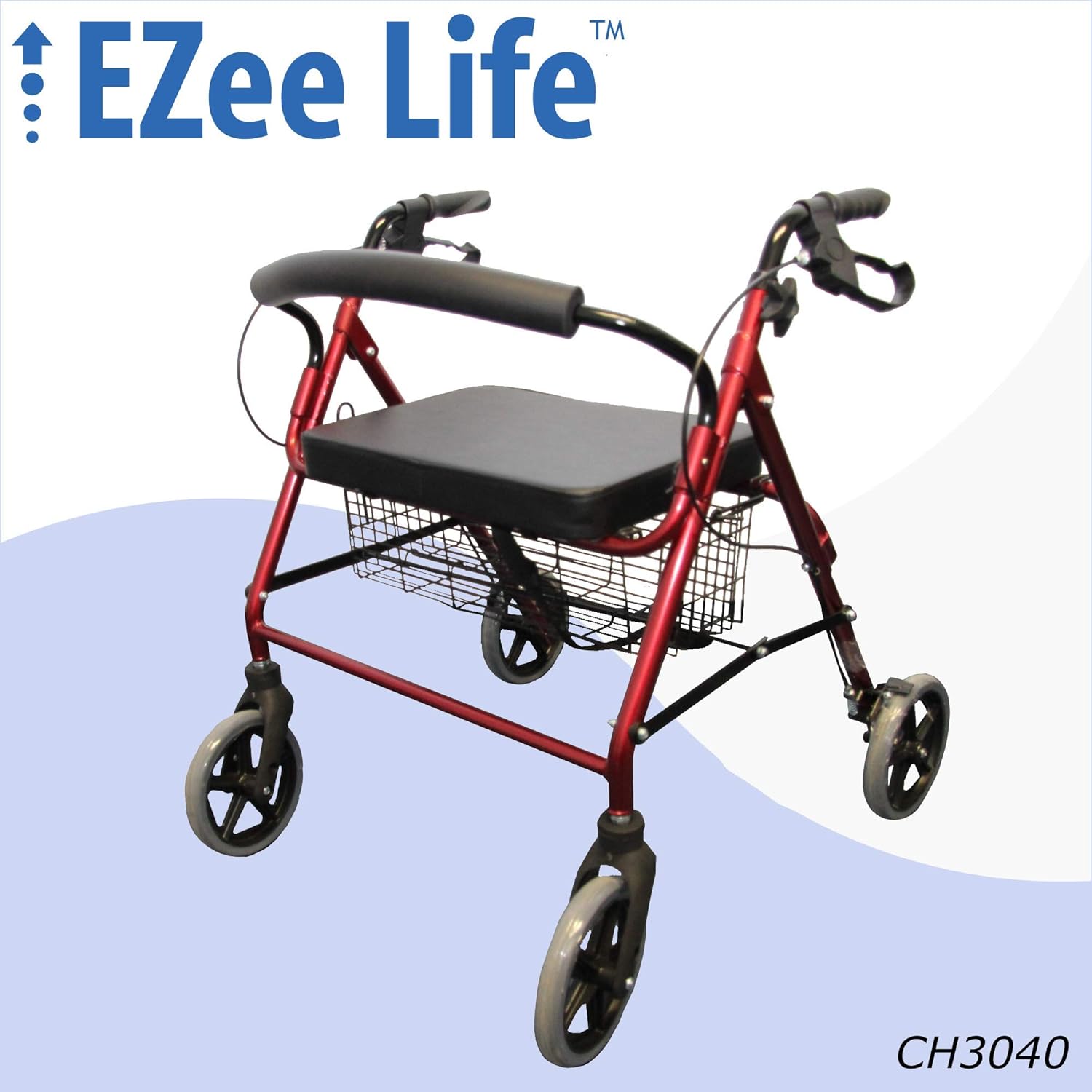 EZee Life Extra Wide Lightweight Heavy Duty Bariatric Folding Rollator Walker with Adjustable