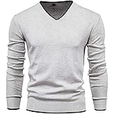 Esobo Men's Cotton V Neck Sweater Knitted Jumper Sweater Long Sleeve Pullover Top