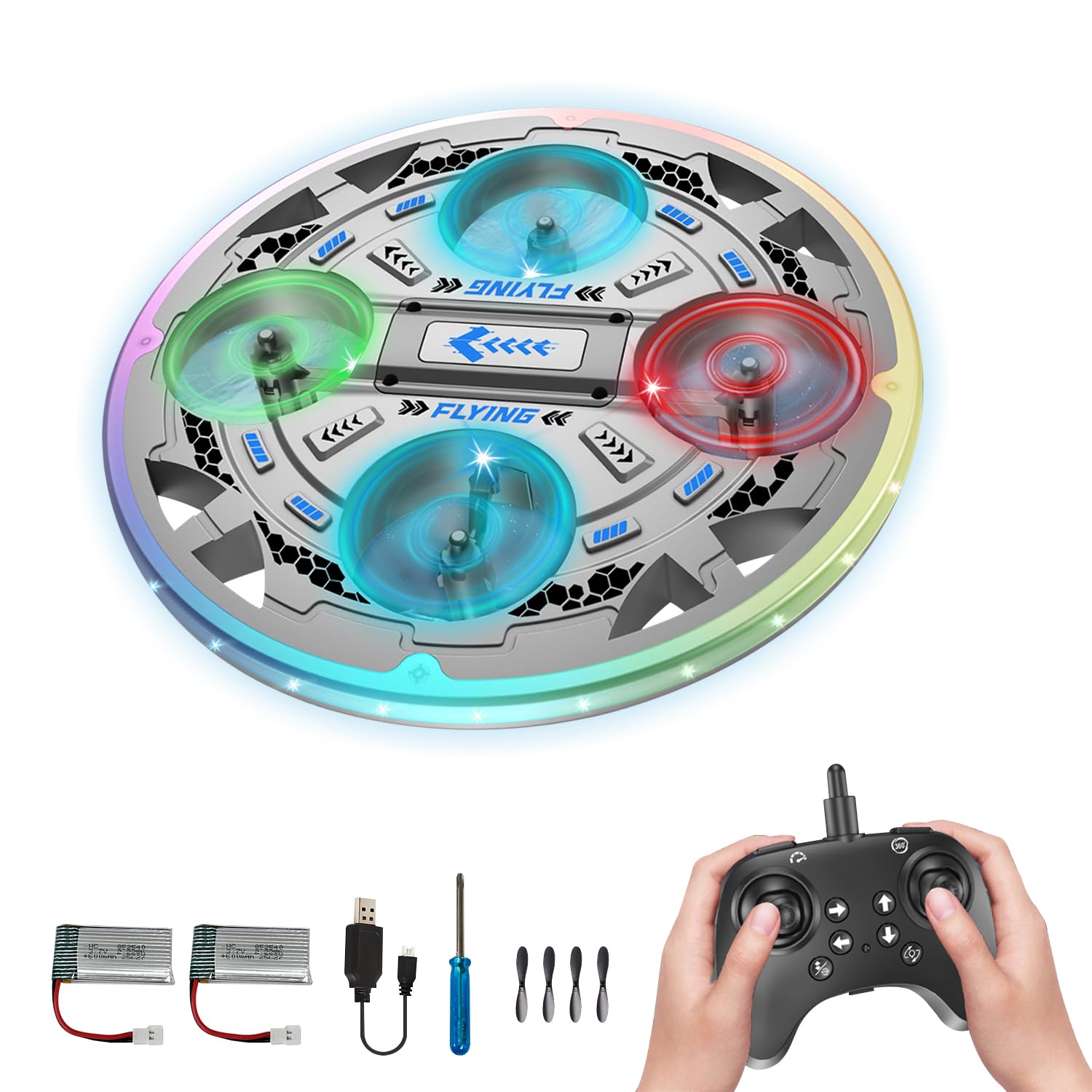 SZJMAO RC UFO Plane for Kids and Beginners, 2.4GHz Drone Remote Control UFO Airplane with 360° Flip, Auto Hovering and 2 Batteries (Blue)