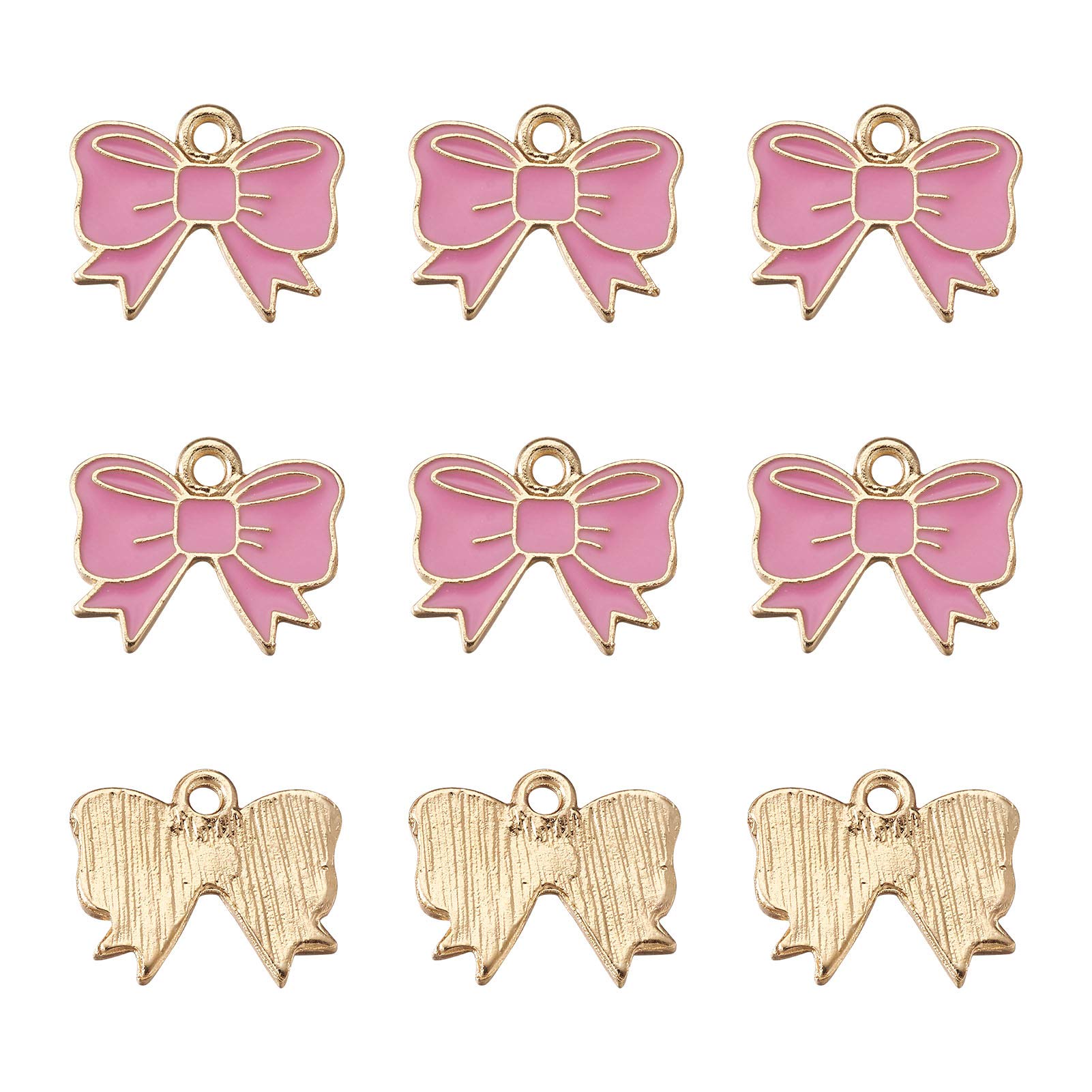 Cheriswelry 40pcs Alloy Enamel Bowknot Pendants Pink Breast Cancer Awareness Ribbon Bow Tie Charms Dangle Beads Golden Plated for DIY Jewellery Crafts Making — image 1