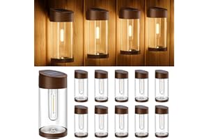 btfarm 10 Pack Solar Fence Lights Outdoor Waterproof LED, Deck Lights Solar Powered with Edison Bulbs, Solar Wall Decorative Lights for Outside Fence Post Patio Garden Backyard Decor, Brown