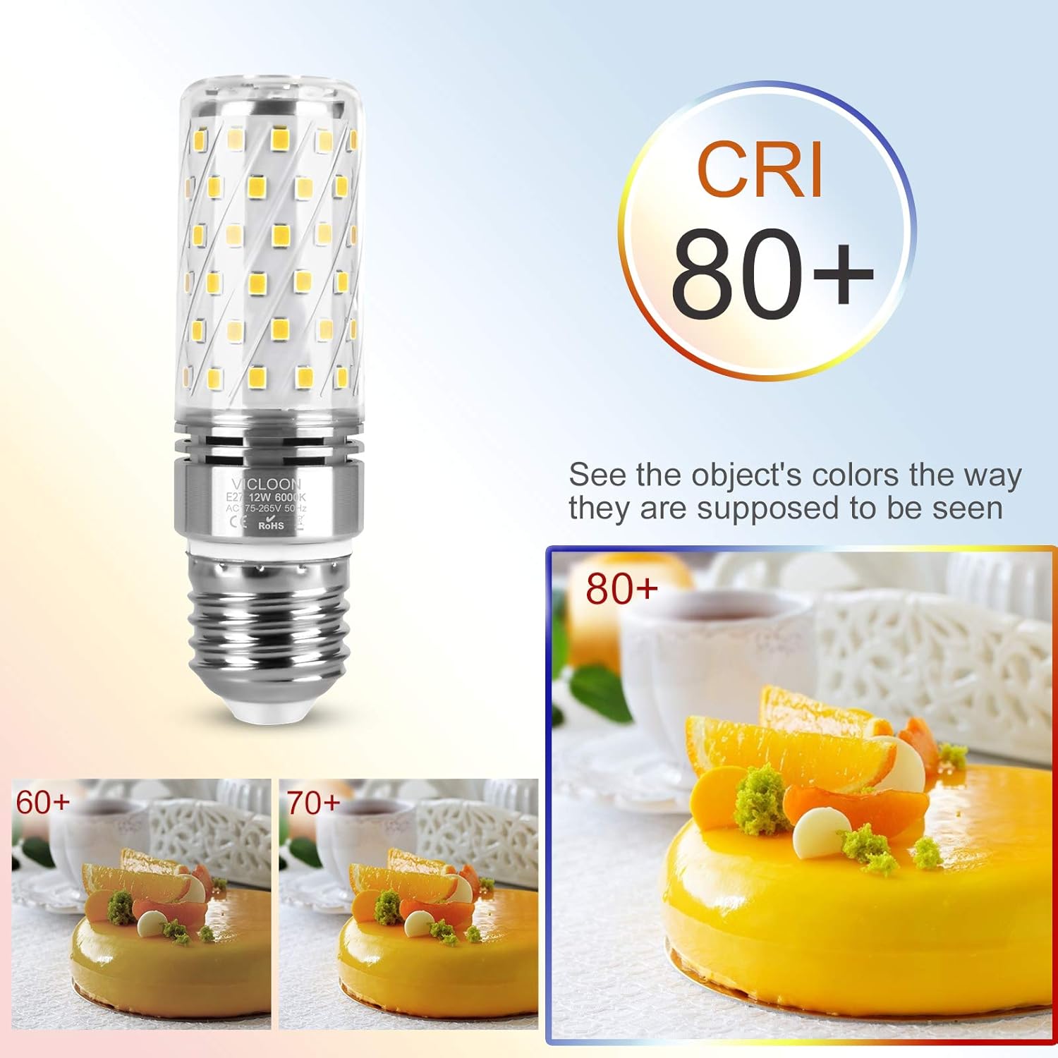 Vicloon E27 LED Corn Bulbs, 4 Pcs E27 LED Light Bulbs 12W Equivalent to 100W Halogen Bulbs, 6000K White - Image 4
