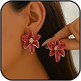 CRUSH CR Trendy Statement Flower Earrings Set for Women Large Daisy Floral Studs, Chunky Metal Flower Drop Earrings, Boho Jewelry Accessory