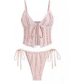 seamoly Ruffled Trim Textured Tied Side Tanga Tankini Set