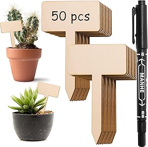 50Pcs Wooden Plant Labels, Plant Tags with a Marker Pen, Eco-Friendly Plant Markers Plant Labels for Outdoor Garden, Garden Markers for Seed Potted Herbs Flowers Vegetables