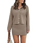 Saodimallsu Womens 2 Piece Sweater Skirt Sets Long Sleeve Collared Button Cardigan Knit Mini Skirt Two Piece Fall Outfits