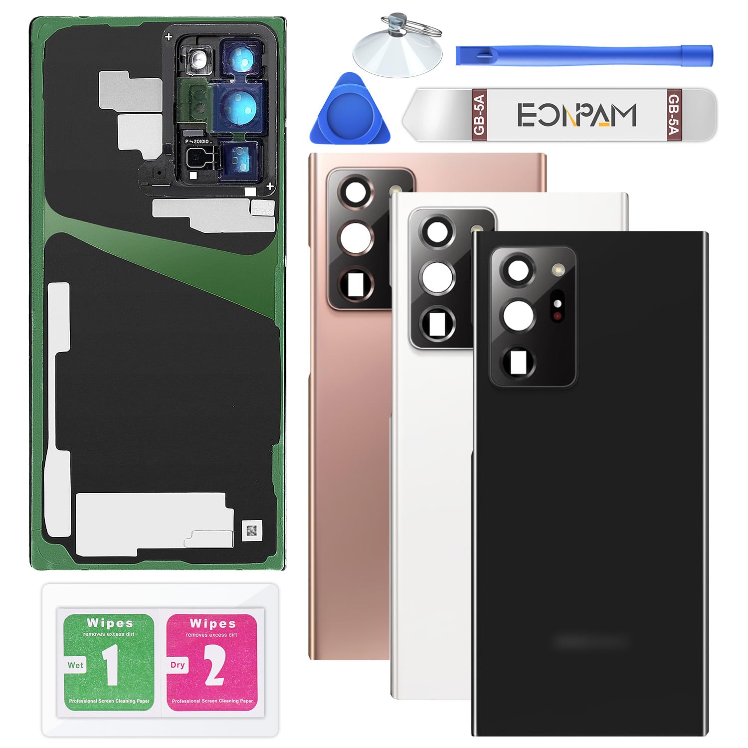 Eonpam Back Cover Glass for Samsung Galaxy Note 20 Ultra N985, N986 Rear Glass Replacement with Camera Lens + Repair Kit Genuine Rear Housing (Mystic Black)