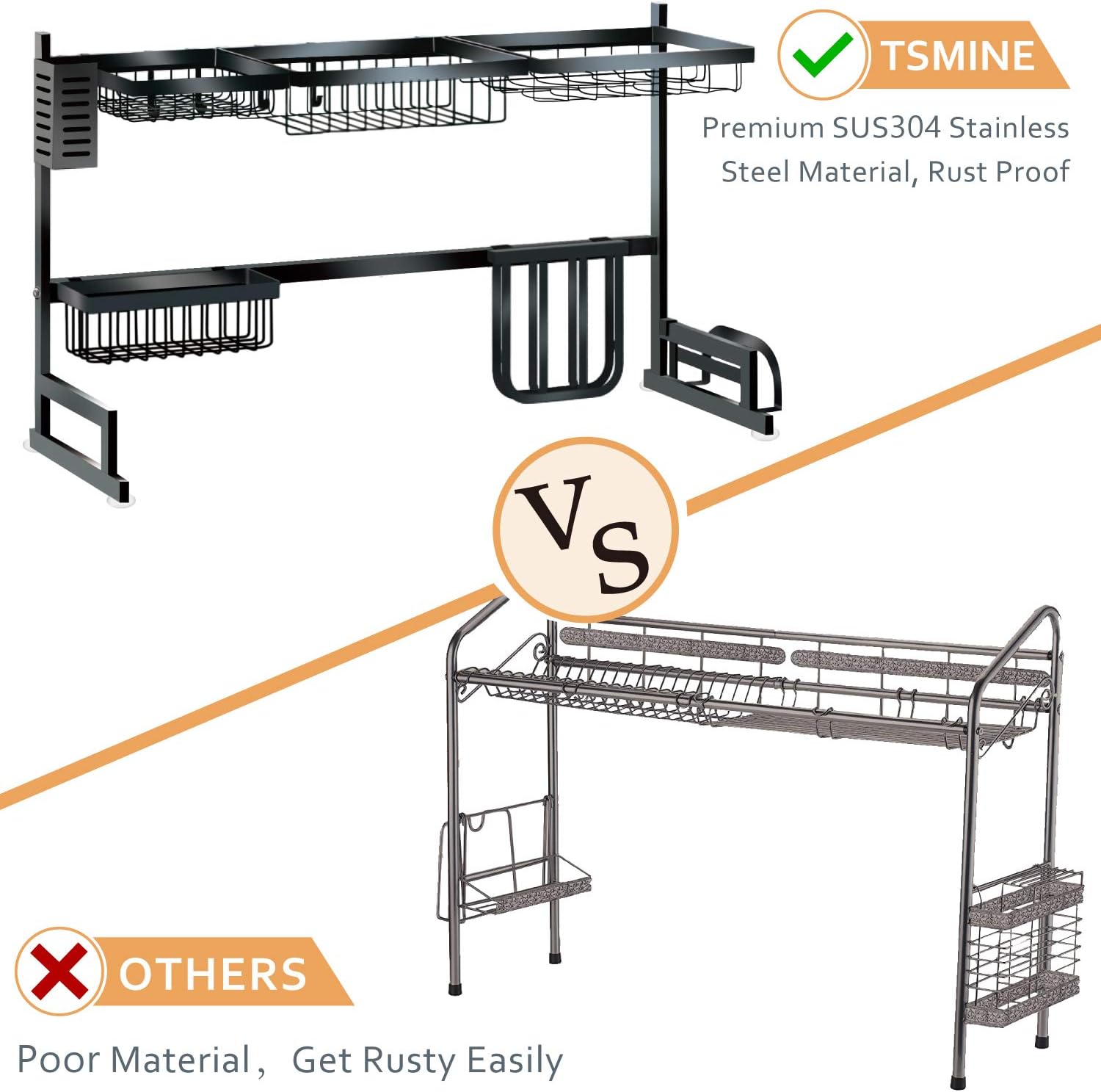 Dish Drying Rack Over the Sink -Adjustable Large Dish Rack Drainer for Kitchen Organization Storage Space Saver Shelf Holder with 7 Utility Hooks Dish Rack Over Sink (32≤ Sink Size ≤ 39.5 inch) -
