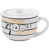 Silver Buffalo Peanuts Snoopy and Woodstock Did Someone Say Food Ceramic Soup Mug with Vented Plastic Lid, 24 Ounces