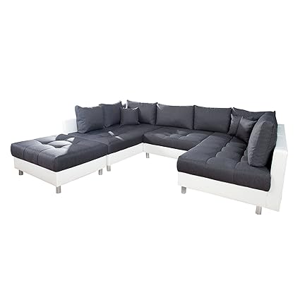 Invicta Interior Modernes XXL Ecksofa Kent 305 cm weiß anthrazit Federkern inkl. Hocker und Kissen Couch Sofa Wohnlandschaft 