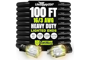 100ft Outdoor/Indoor Extension Cord 16/3 Gauge Heavy Duty 3 Prong SJTW, Waterproof, Flexible Cold-Resistant Long Power Cord,1