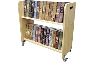 FixtureDisplays® Wood Book Cart Library Cart Pew Cart Magazine Rack Moving Cart Rolling Storage Cart 32X30X13" 10968-NEW