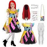 CFGPMM Sally Costume Dress for Girls, 6 PCS Sally Cosplay Suit with Wig Accessories for Halloween Nightmare Christmas Cosplay