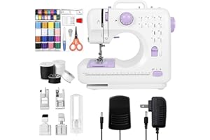Buvnatep Beginner Sewing Machine with 12 Stitch Patterns, Adjustable 2-Speed Control, Foot Pedal & LED Light, 32-Color Thread Set, Portable Mini Electric Sewing Kit for Home Projects, Kids & Adults